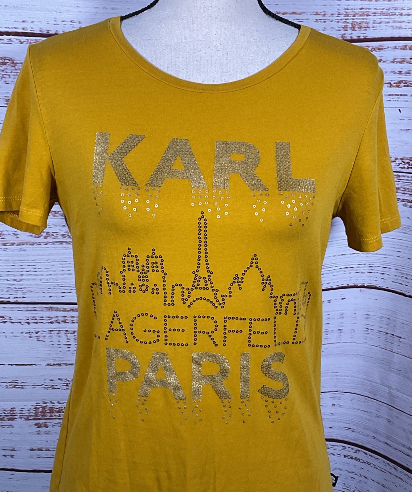 Karl Lagerfeld Paris Embellished Cityscape Shirt Mustard Yellow XS