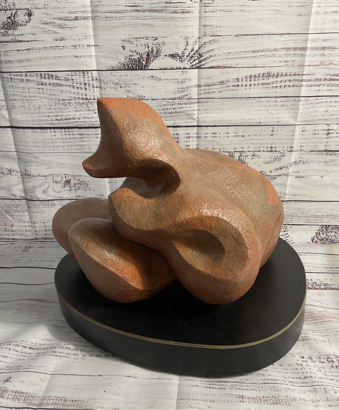 Vintage Stoneware Art Sculpture Abstract Rock Formation on Rotating Base