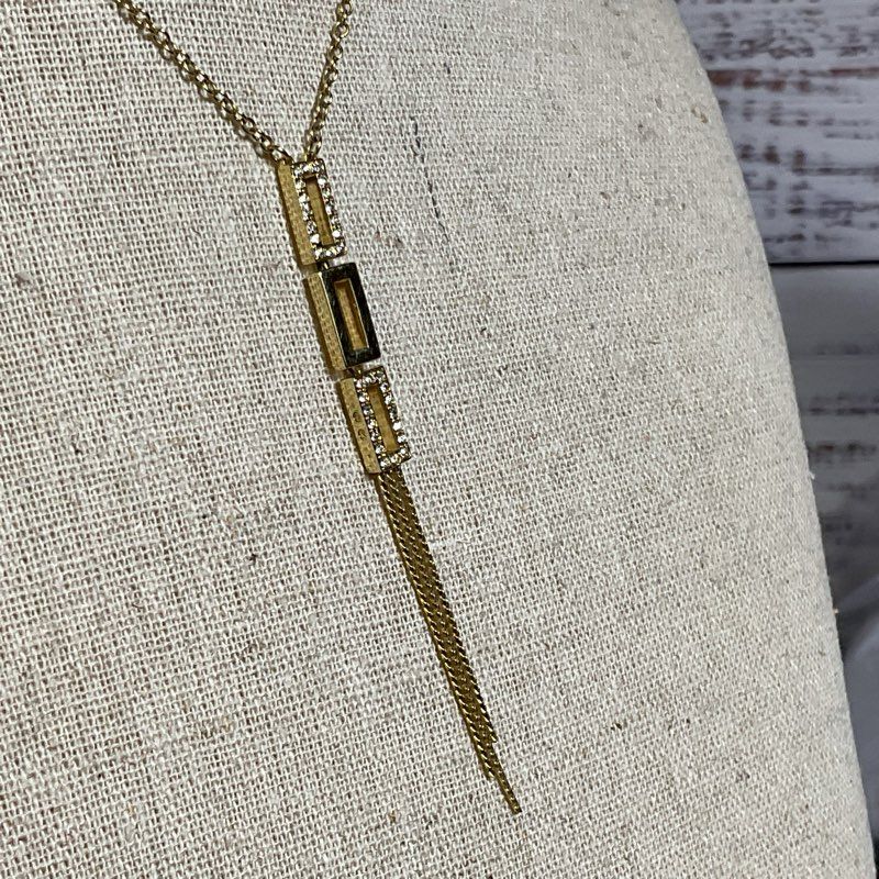 SWAROVSKI Gold Tone & Crystals Rectangle Linked Y-Necklace- 17"
