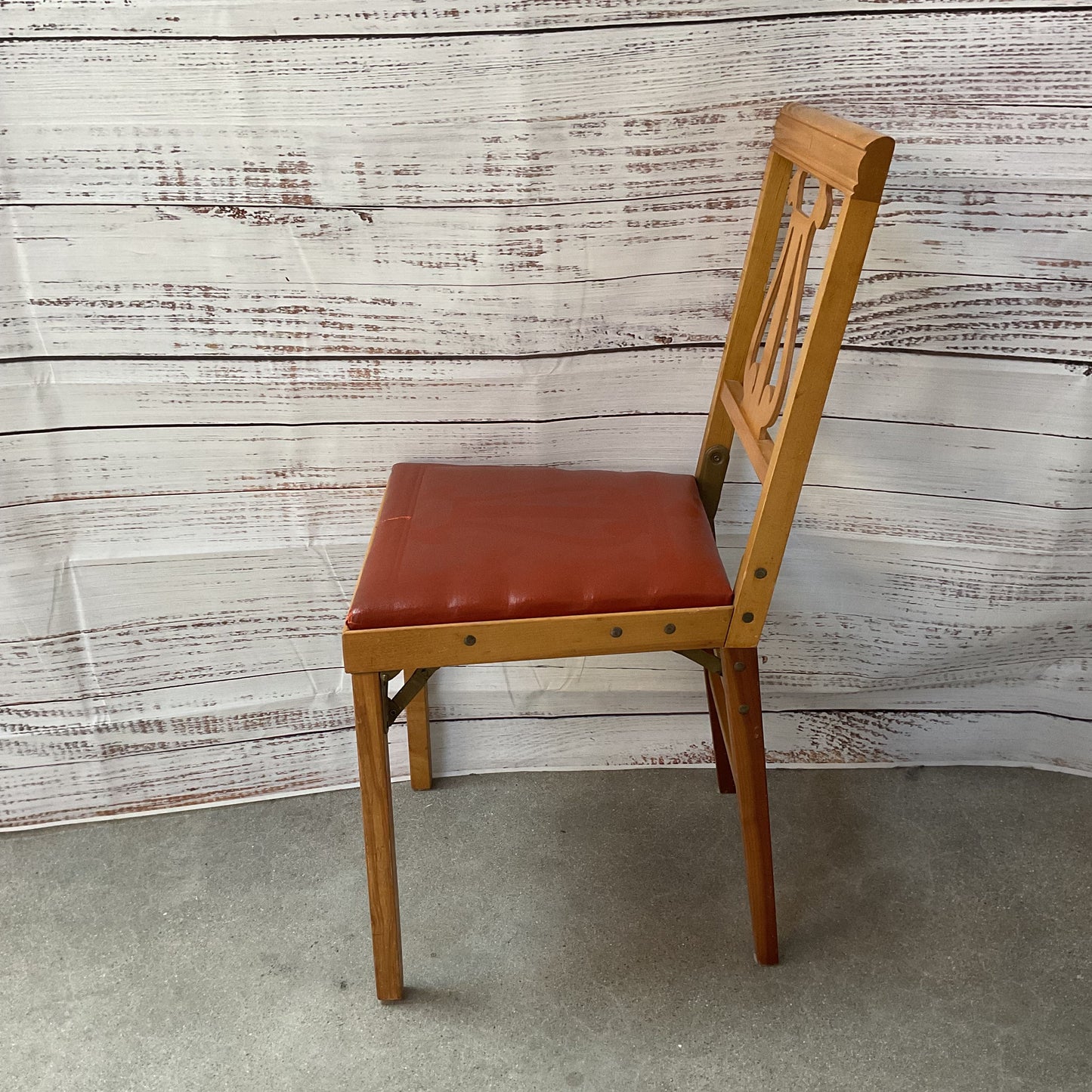 Leg O Matic Mid Century MCM Portable Coral Red Wood Folding Chair 2/4