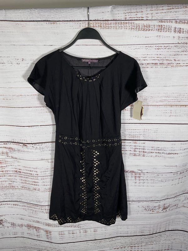 NWT Women's Hale Bob Studded Silk Blend Flutter Shoulder Dress Size XS