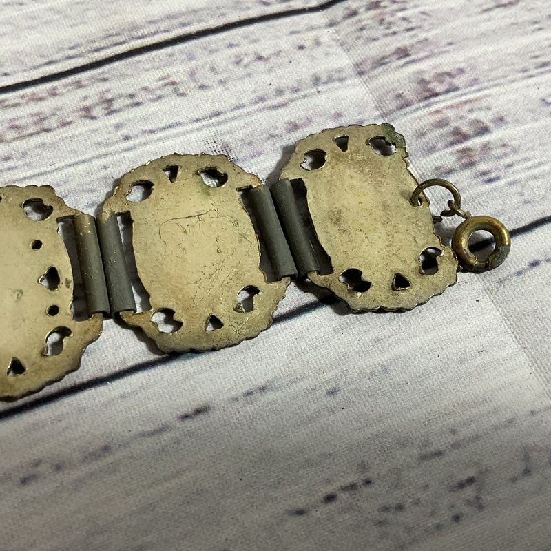 VTG./ANTIQUE Silver Tone Egyptian Linked Bracelet Silver - 6.25"