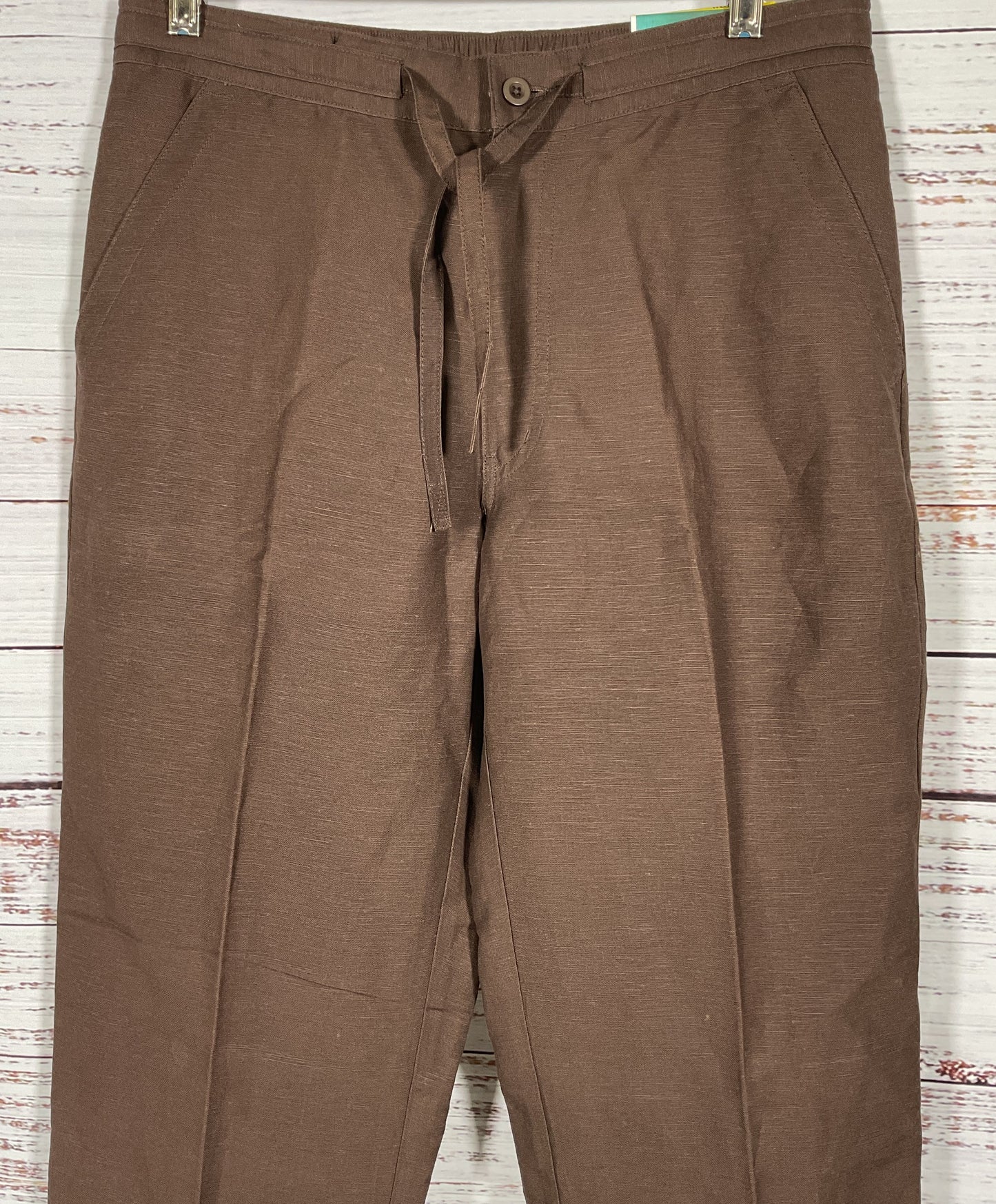 Cubavera Men's Brown Drawstring Linen Blend Pants Size M