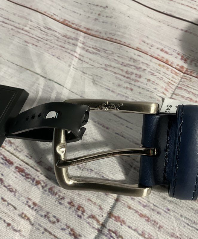 NEW Greg Norman Knit Braided Rd Blue Genuine Leather Tab Belt Size 42