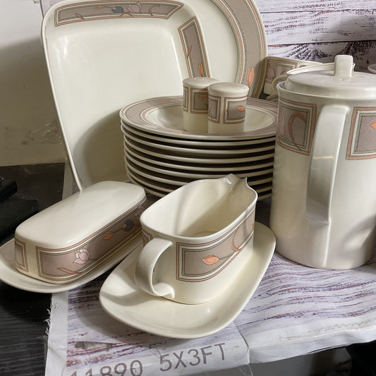 60pc. VTG. MIKASA Intaglio CAC02 Meadow Sun Dinnerware & Serving Pieces