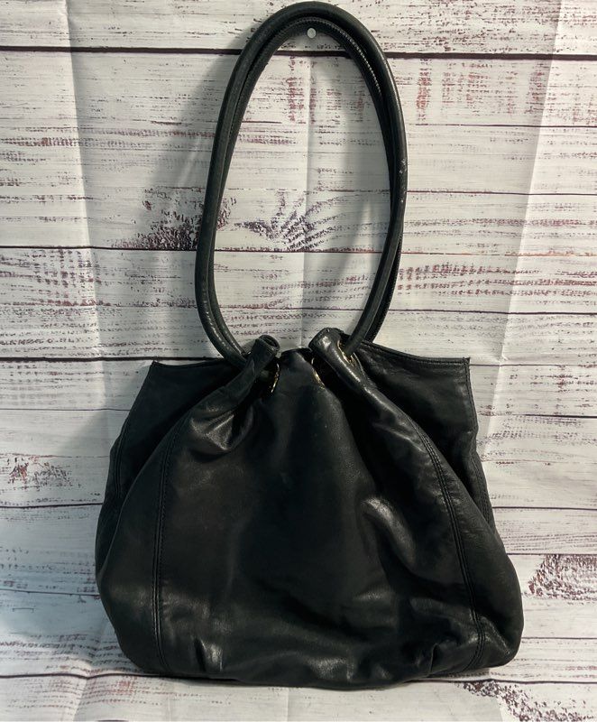 MICHAEL KORS ASTOR Black Pebbled Leather Tassel MK Ring Tote Shoulder Bag