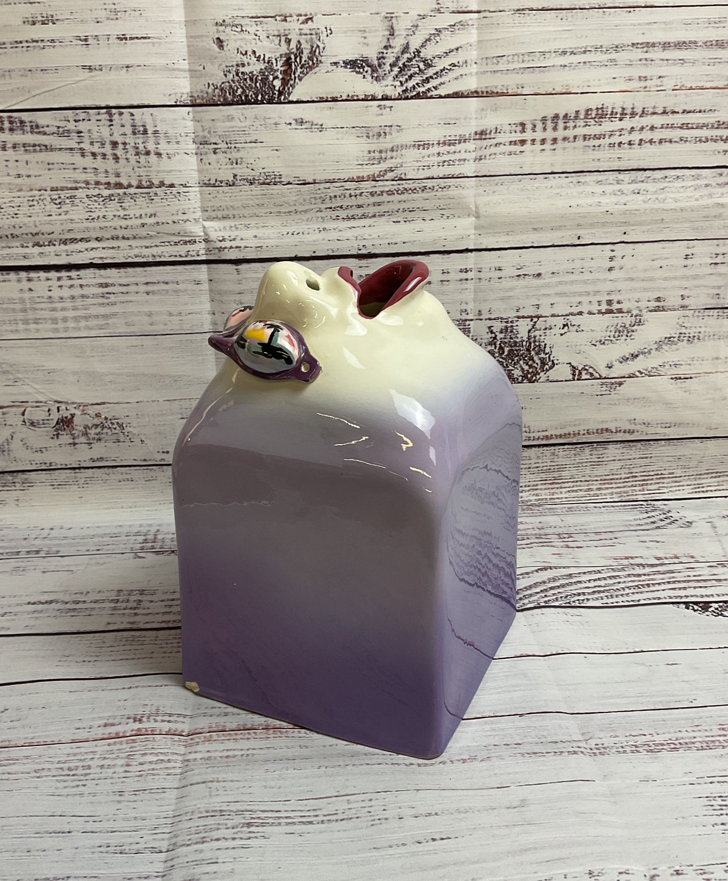 RARE Anita Harris English Art Pottery Purple Tissue Box Face
