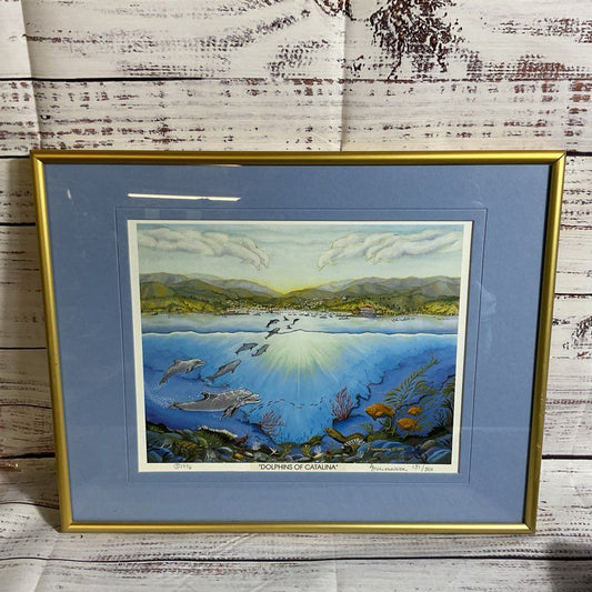 Signed & Numbered JEROME STUMPHAUZER Dolphins of Catalina Print- 14.25" x 11.5"