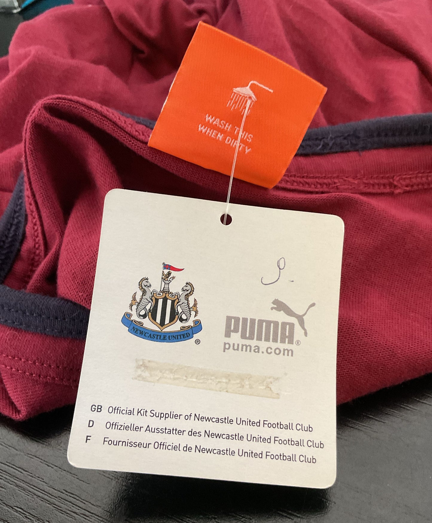 Puma Newcastle United F.C. Away Jersey Red T-shirt Signed - Size Small