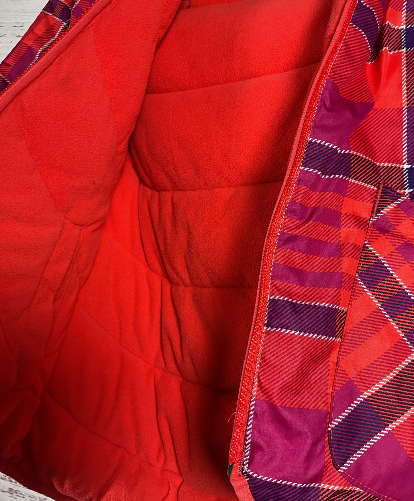 Columbia Reversible Padded Insulated Hooded Jacket Red Plaid Kids M 14-16