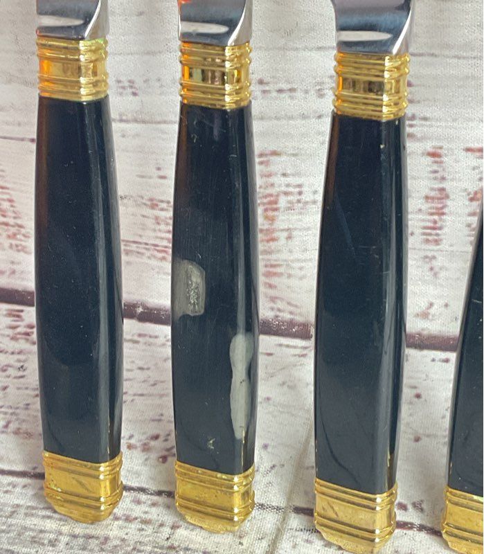 Laslo Mikasa Continental Set of 12 Stainless Steel Knives Black Gold