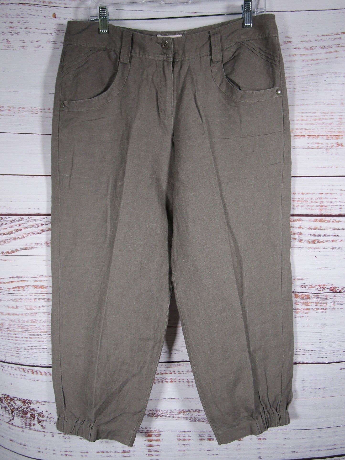 Sandro Women's Green Linen Blend Cropped Pants Size 10