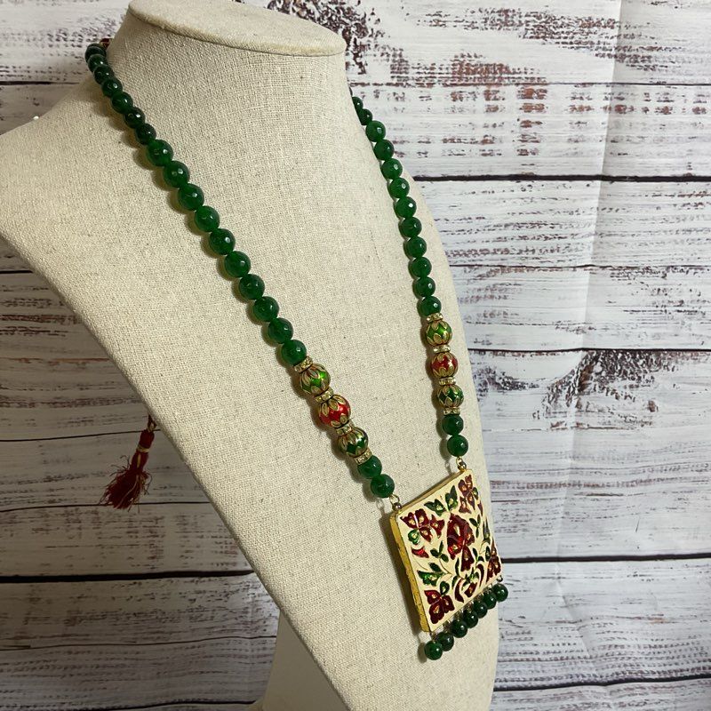 Bollywood Indian Navratna & Jade Beaded Necklace