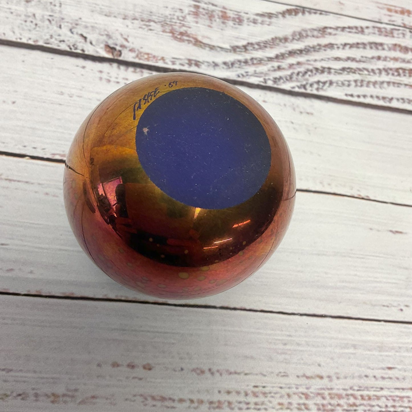 Kent Fiske Iridescent Rainbow Cobalt Blue Glass Round Mini Vase 3"