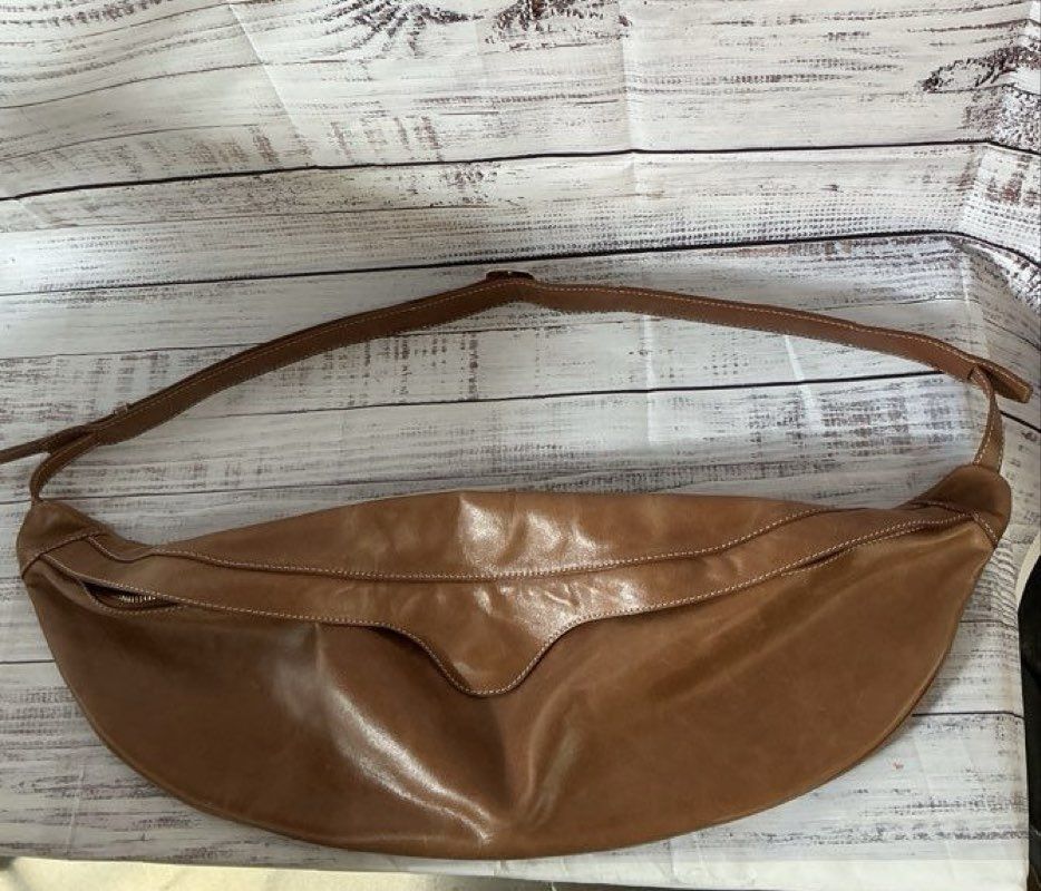 Women's Staud Moon Shape Brown Leather Shoulder Handbag AS IS