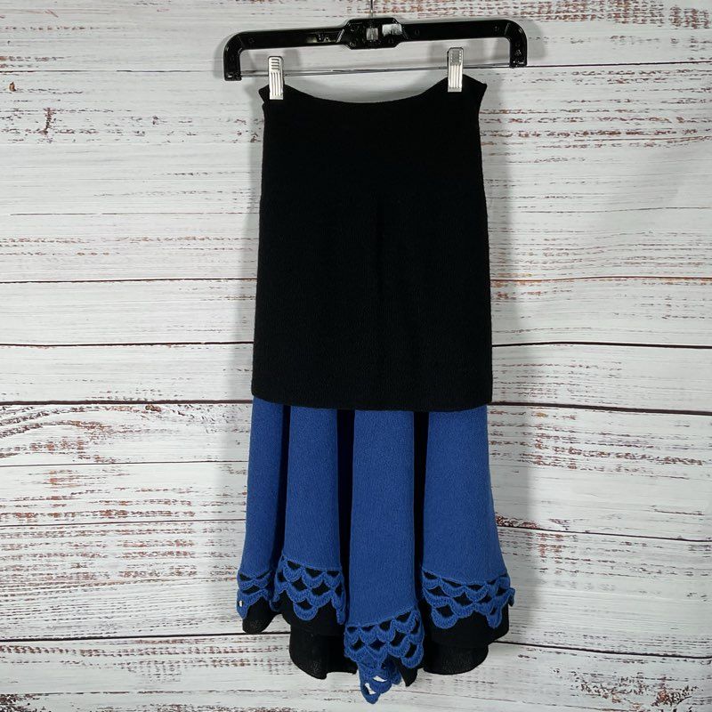 Pure Alpaca Blue and Black Tiered Hand Knit Peruvian Baby Alpaca Skirt READ DESC