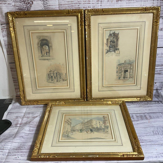 Set of 3 VTG./ANTIQUE HOWARD PENTON Colored Lithographs- FRAMED 19.5" X 14.5"