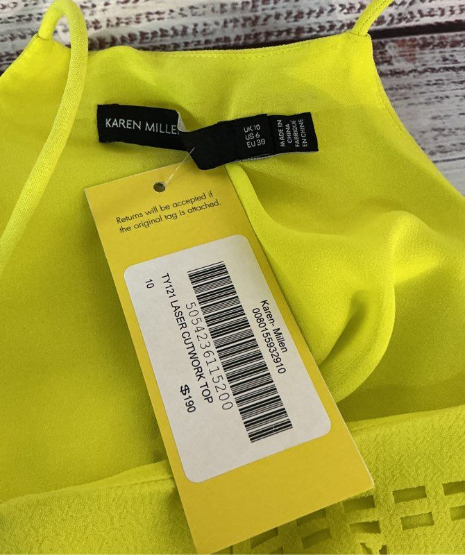 NWT Karen Millen Neon Green Top with cutouts Size 6 Retail $190