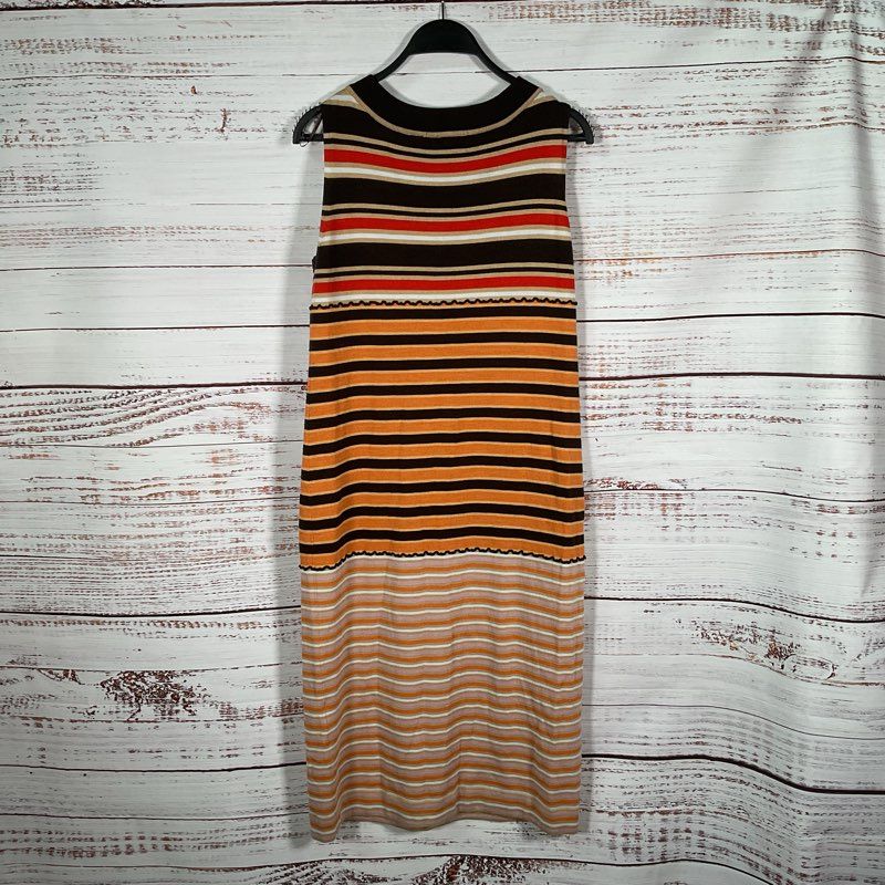Marni Orange & Red Striped Pattern Clash Wool Blend Sleeveless Midi Dress sz M