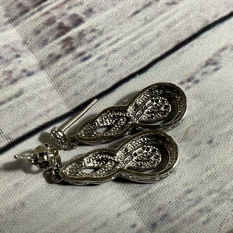 VTG. FAS Silver Time Diamond & Sapphire Accent Dangle Earrings- 1.25"