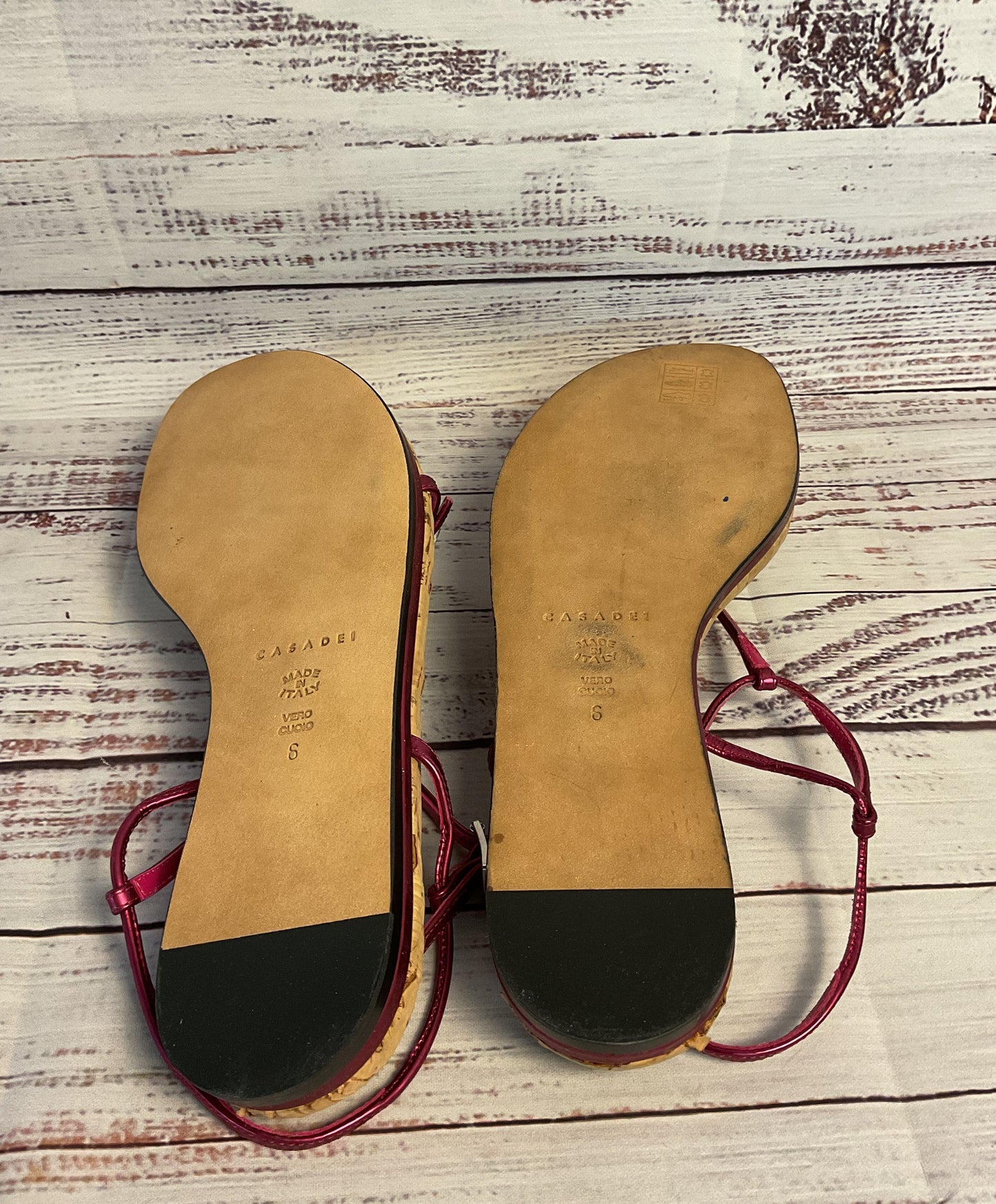 Women's Casadei Red/Wine Strappy Sandal Flats Size 6