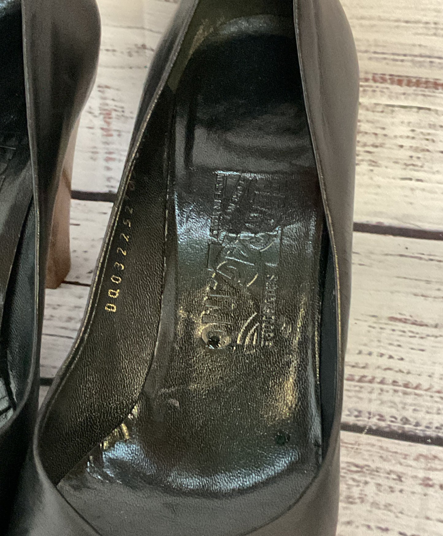 Salvatore Ferragamo Leather Criss Cross Wood Heel Pumps Black 7