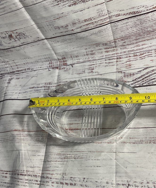 Cut To Clear Glass Crystal Val St Lambert Signed Oval Pointed Bowl 9"