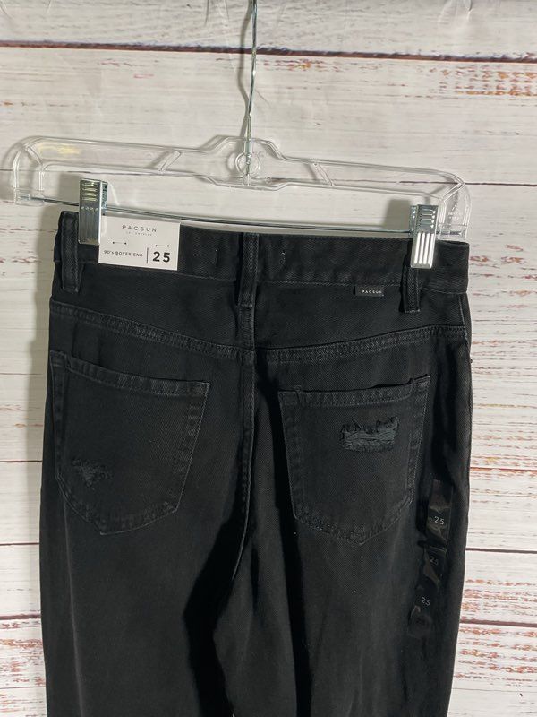 NEW Pacsun Women's 90's Boyfriend Jeans Distressed Black Size 25