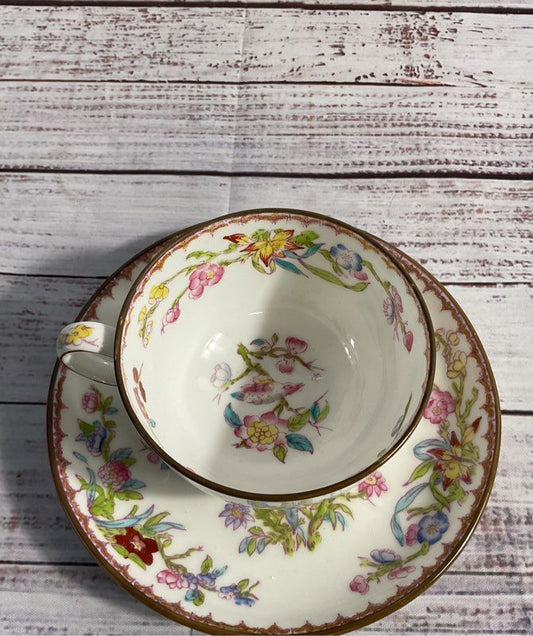 Antique English Minton Hand Painted Floral Porcelain Tea Cup & Saucer