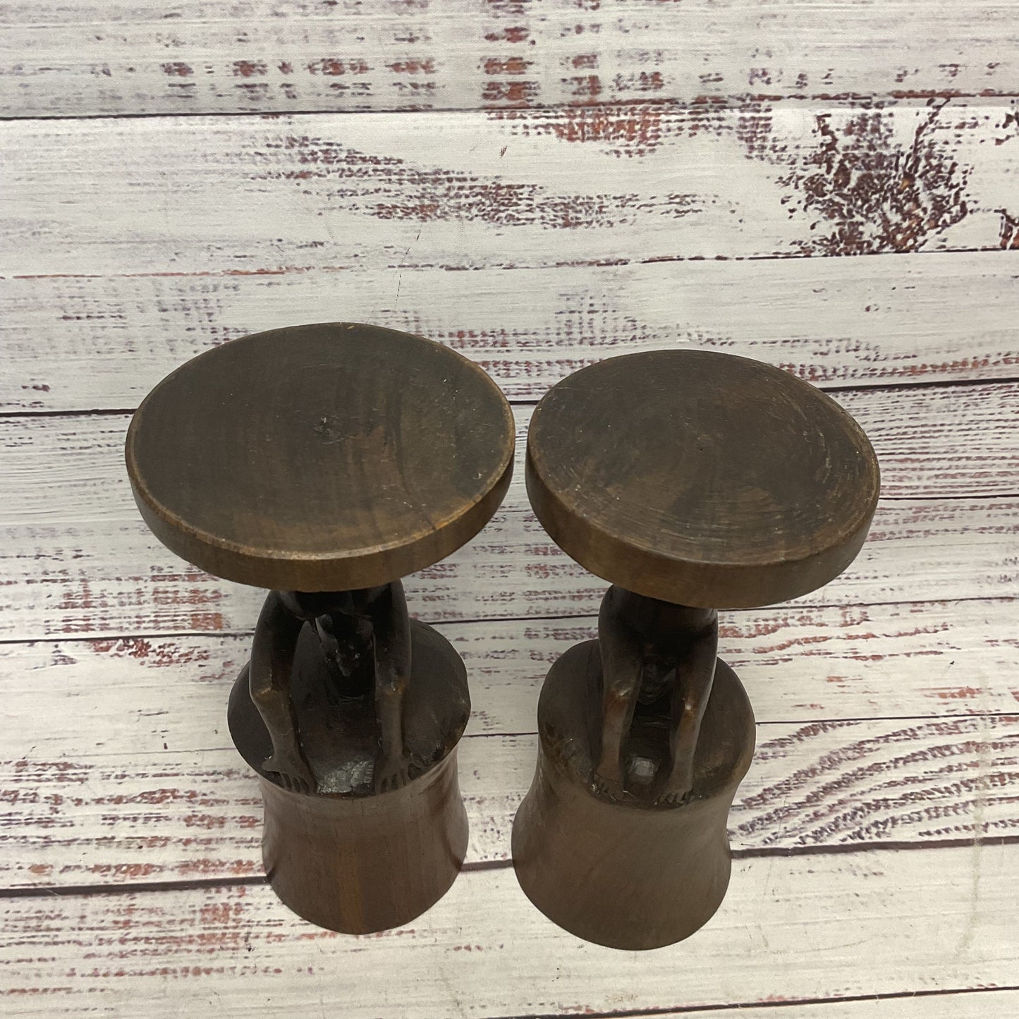 Hand Carved African Wooden Drinking Cups 7" Set Of 2
