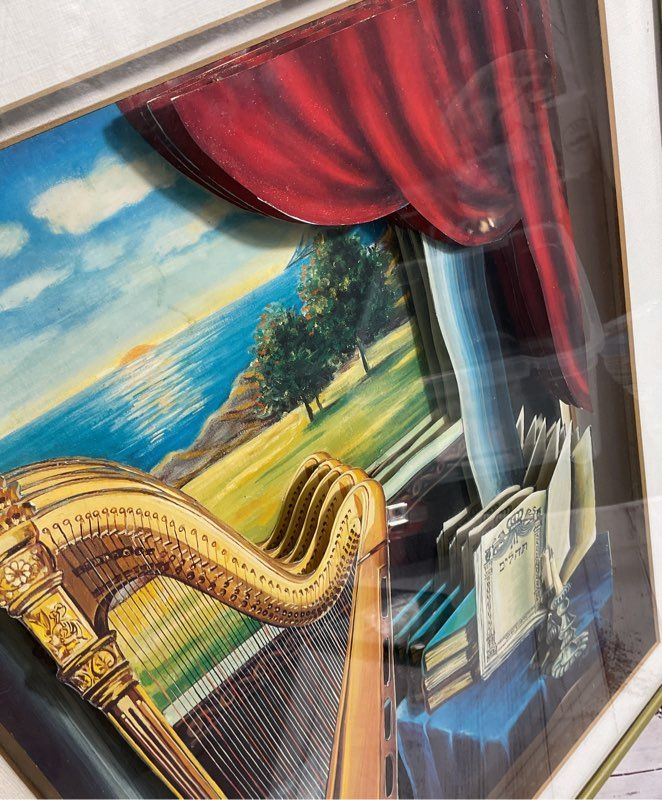 Harp and Prayer Book Window View 3D Effect Art Print Rachel Brodie