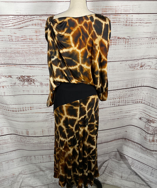 Roberto Cavalli Giraffe Chine Print Draped Dress Brown 50