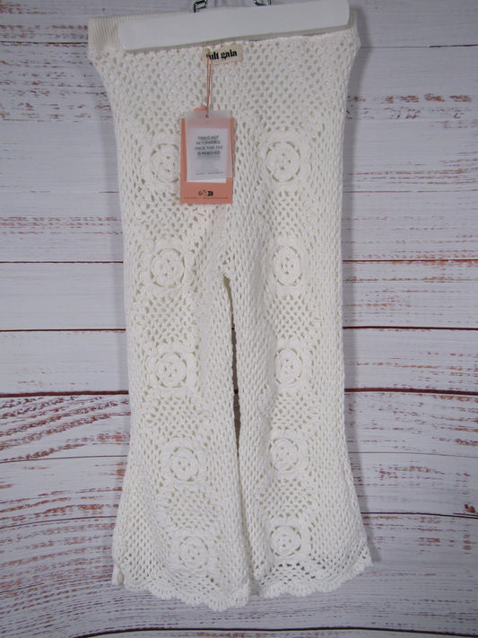 Cult Gaia Jessi Girl's Off White Floral Knit Pants Size 6 Y