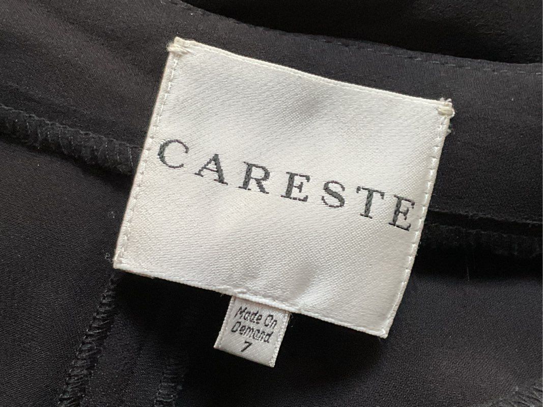 CARESTE Women's Black Silk Pleated Wide Leg Pants- SZ 7