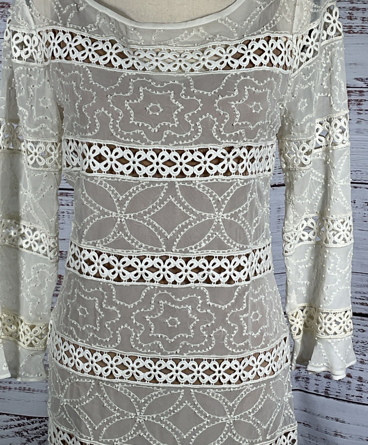 Tracy Reese Flounced Lacy Beaded Shift Dress White S