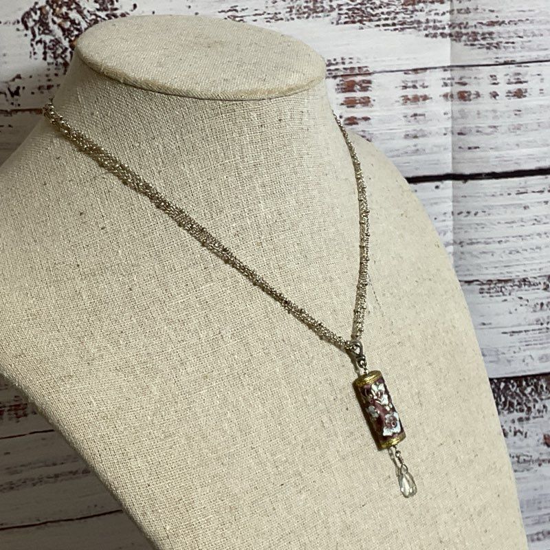 LIZA SHTROMBERG Jewelry Sterling & Enamel Floral Pendant 16.5" Necklace- 10.55g