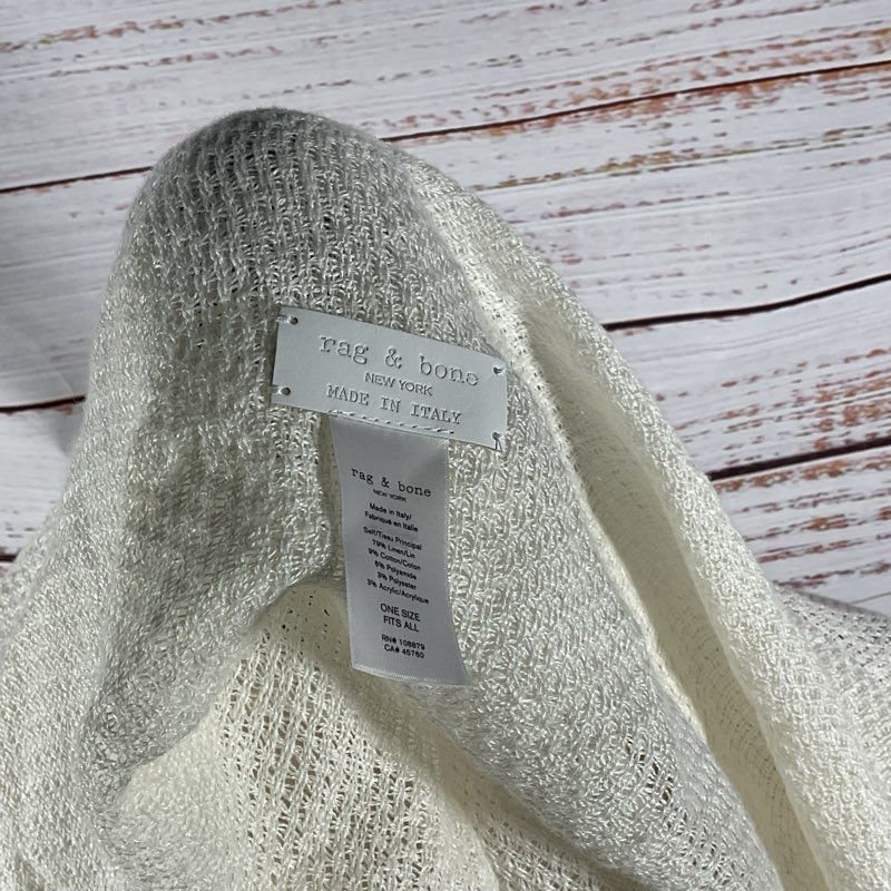 Rag & Bone Kara Playa Fringe Knit Linen Blend Long White Hippie Boho Vest OS