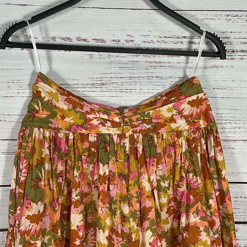 Zimmermann Warm Tone Khaki Floral Twist Waist Midi Skirt - Size P