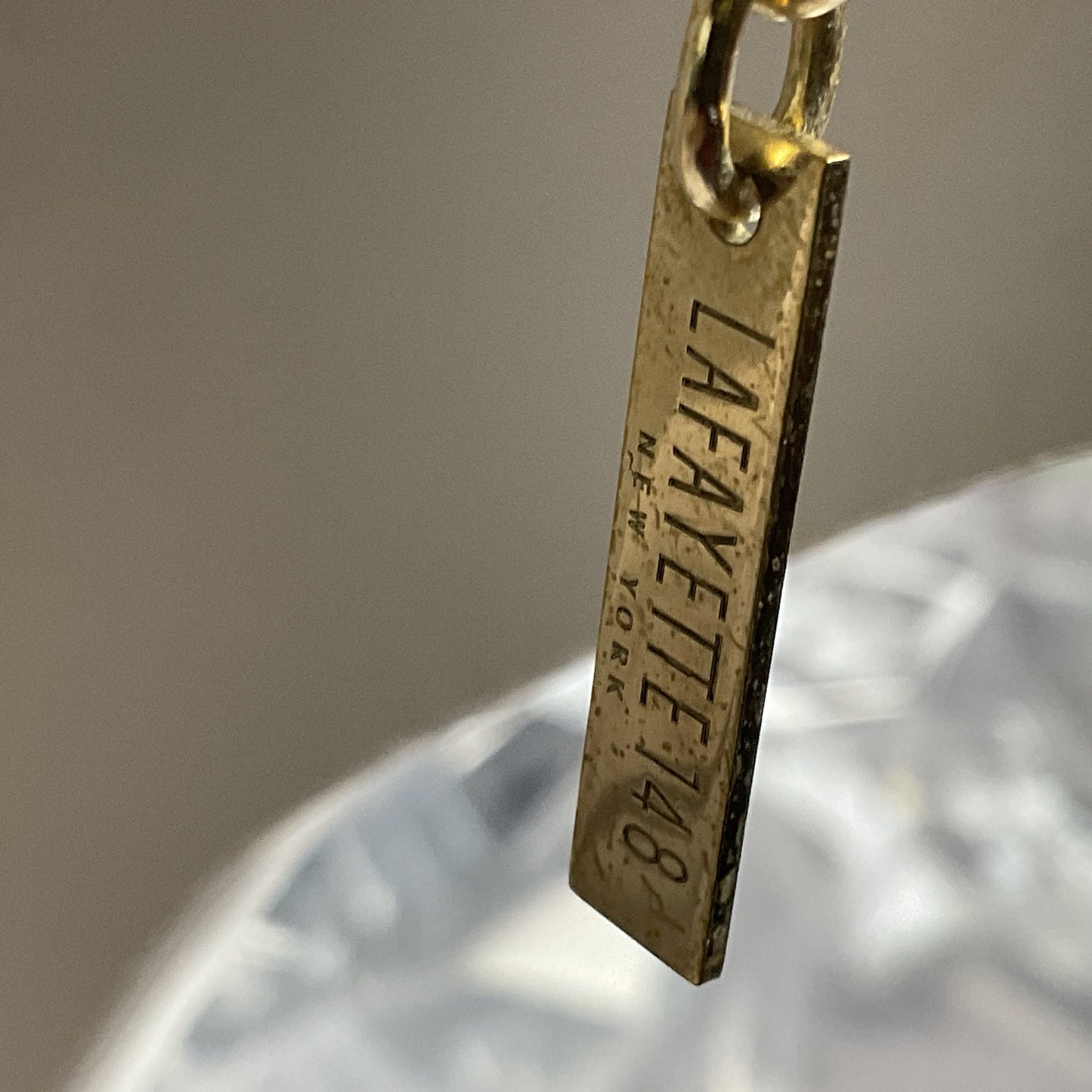 LAFAYETTE Silver Tone & Rhinestone Bar Pendant Necklace (MISSING 2 STONES)