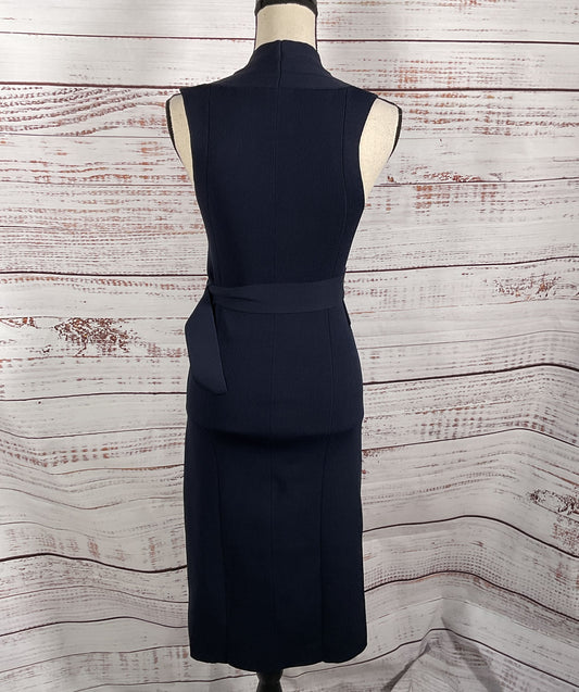 Reiss Ella Knitted Ribbed Belted Midi Dress Navy Blue S