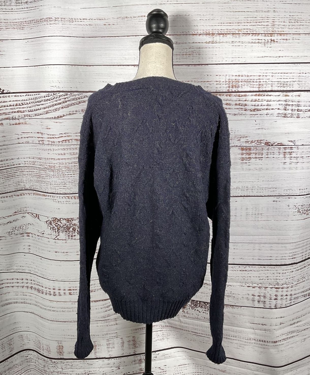 Christian Dior Navy Blue 100% Wool Shetland Sweater - Size Large *See Dscrptn*
