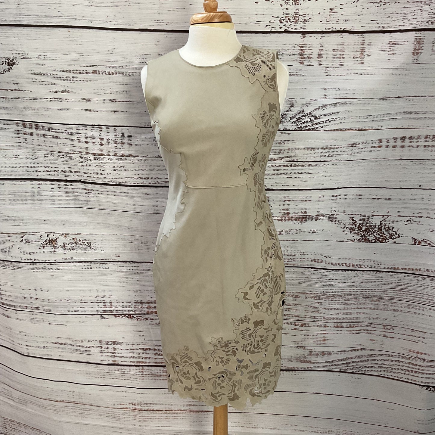 Elie Tahari Avital Taupe Leather Paneled Sheath Dress As-Is - Size 4