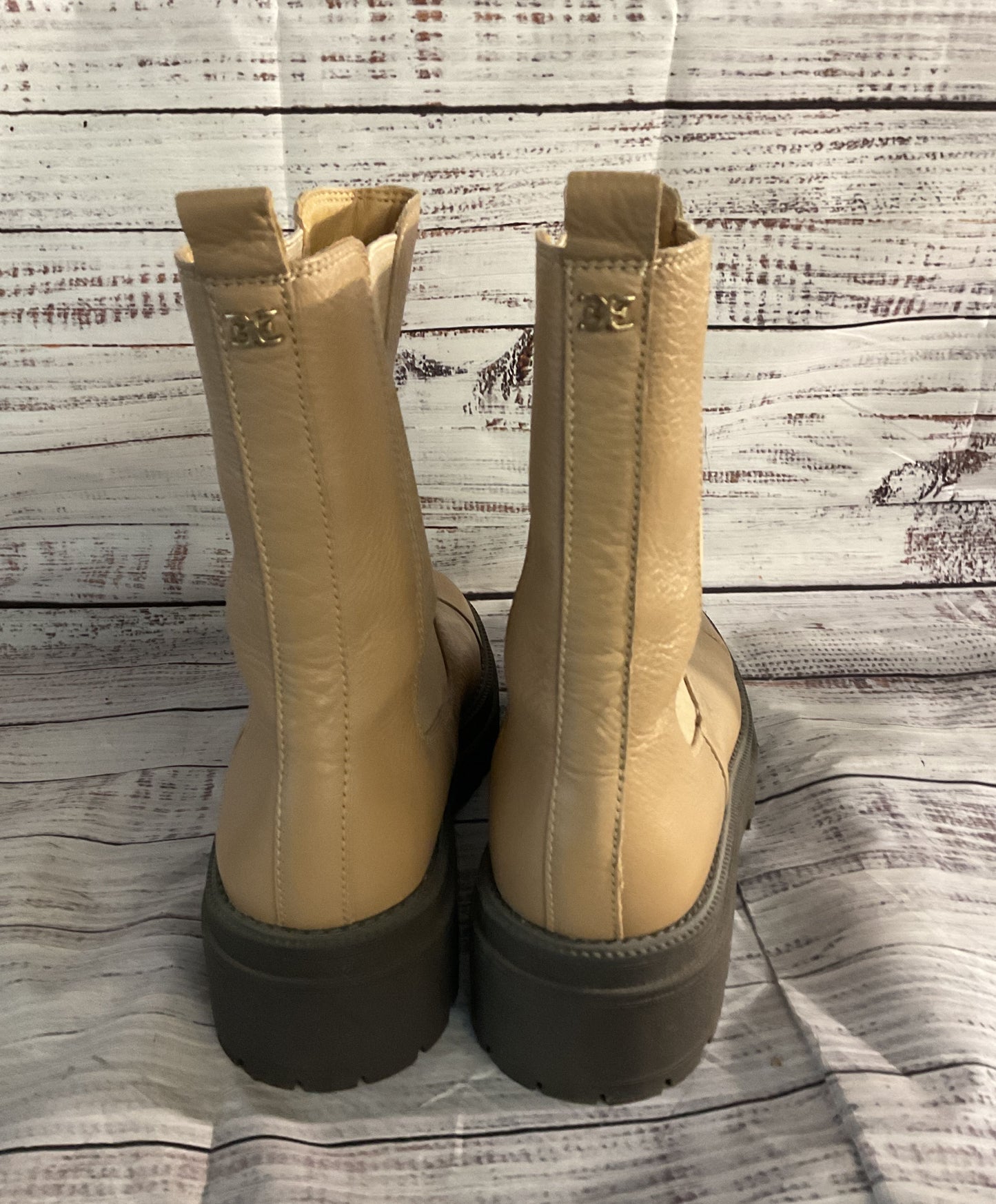 Sam Edelman Leather Wellington Lug Sole Chelsea Boots Sesame 9
