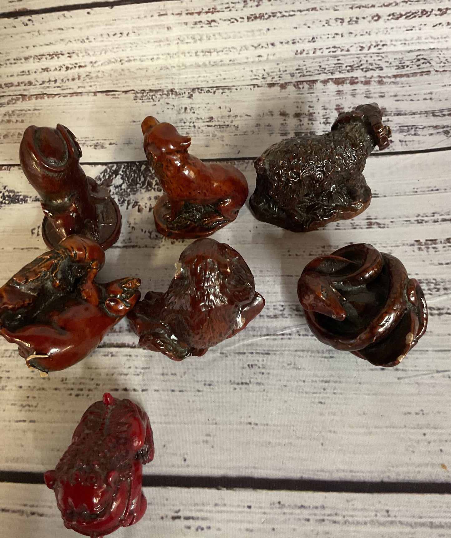 Lot 7 Resin Red Carved Animal Figures