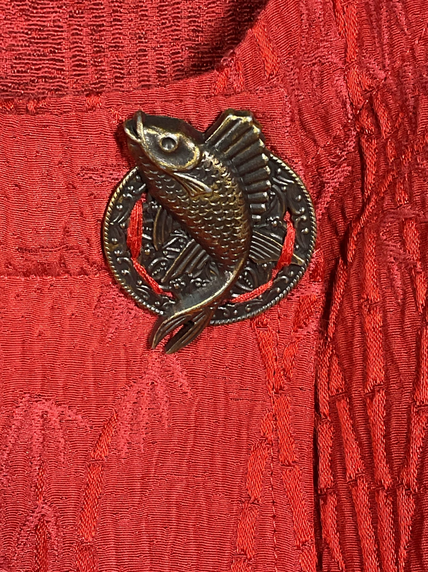 Citron Cross-Button Red Blouse with Metal Fish Button