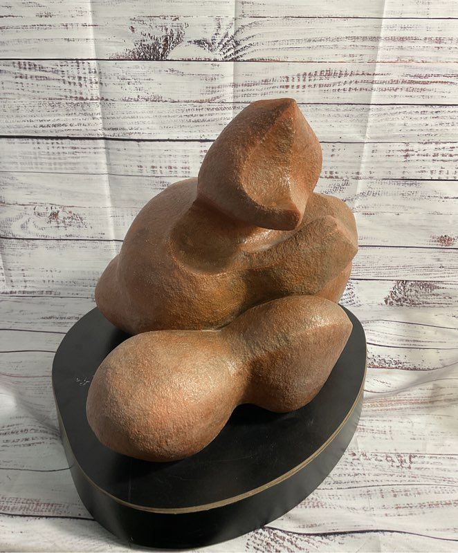 Vintage Stoneware Art Sculpture Abstract Rock Formation on Rotating Base