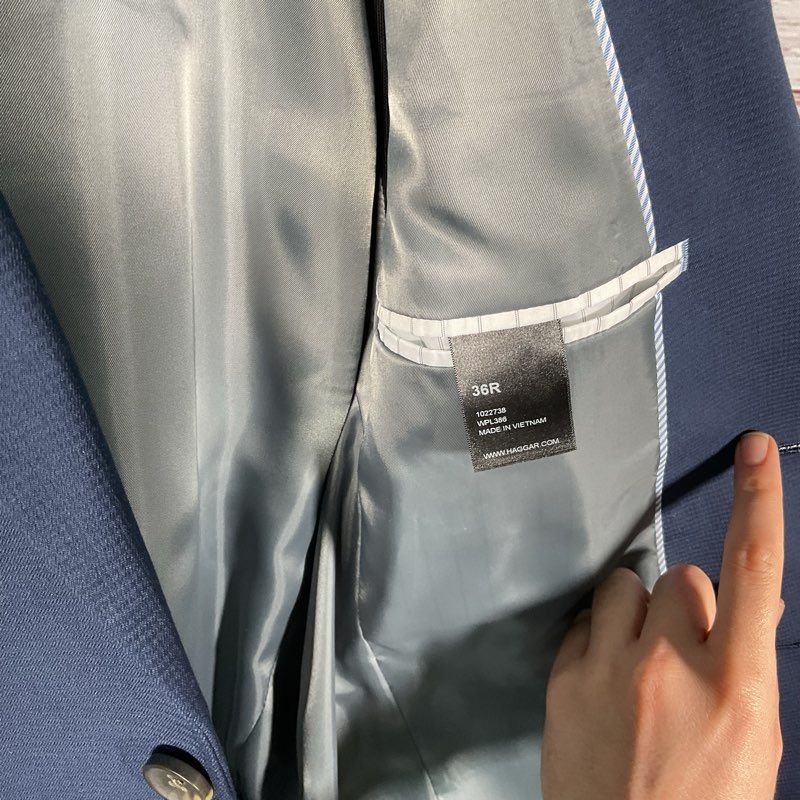NWT J.M. Haggar Blue Shadow Check 2-Piece Suit (Jacket 36 Reg, Pants 30x30)