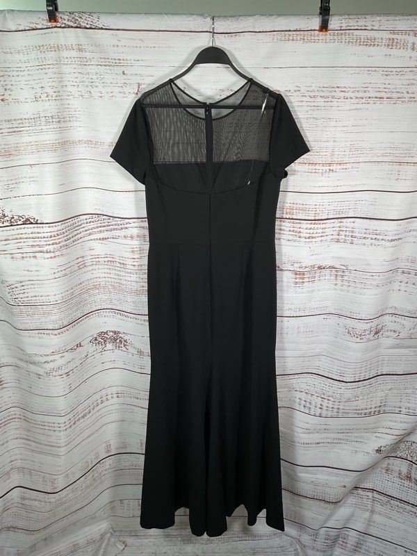 Vera Wang Women's Black Top Sheer Short Sleeve Long Dress Size 14