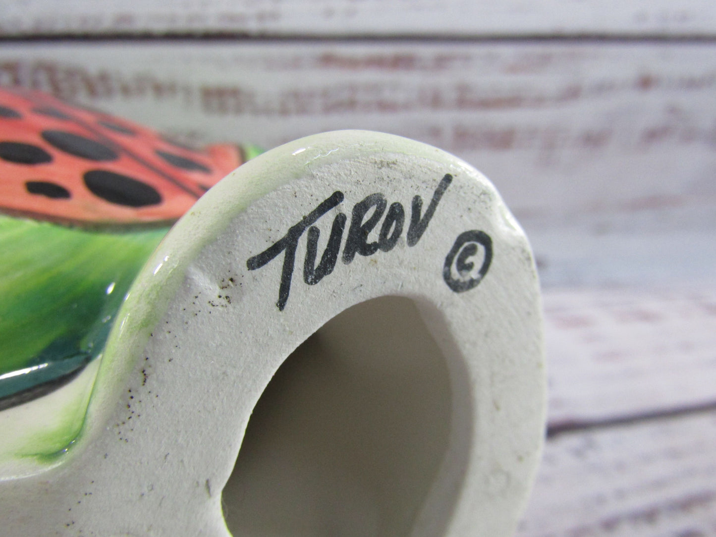 Turov Hand Painted Ladybug Ceramic Pig Figurine