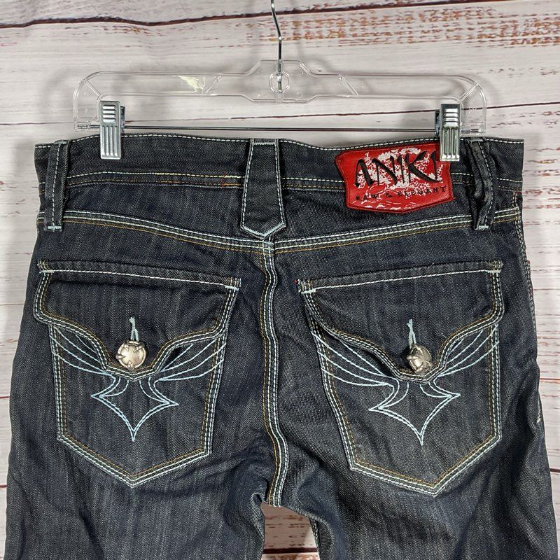 Aniki Raw & Elegant Dark Wash Distressed Embroidered Jeans - Size 32/28